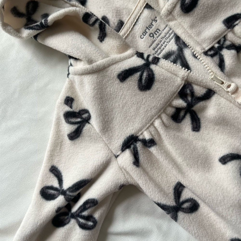 Carter's Cozy Cream Hoodie with Black Bows